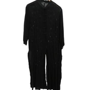 Womens Black Sheer Floral Embroidered Kimono with Sequins Long Sleeve